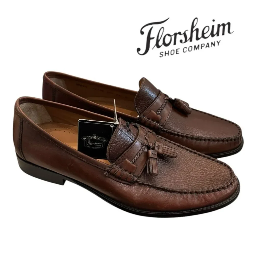 New Florsheim Brookfield Cognac Tassel Men's Leather Loafers 9.5